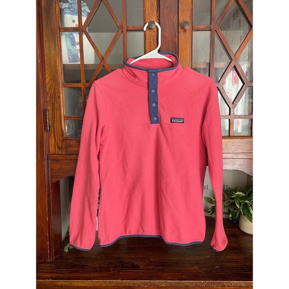 Patagonia Tops - Patagonia Fleece Pullover Snap Size S Pink Blue Trim‎ Women Worn Wear